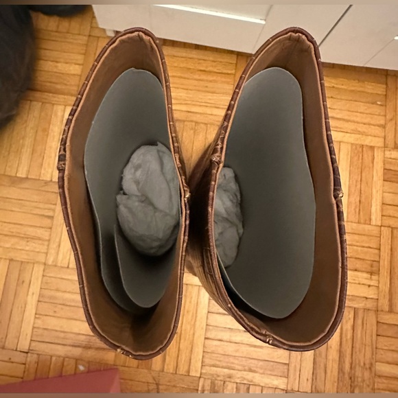 Paris Texas Anja knee-high boot pointed toe chunky heel brown croc leather 39 9 - Picture 11 of 16